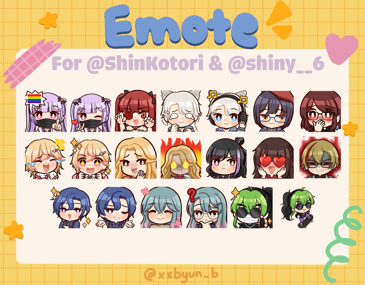 xxbyun_b's tweet photo. My commissions are open! ✨  
Please check my price list in the link below 
🌱 https://t.co/kkwOBcuKRH
If you have any question, feel free to DM me 😊
RTs are very much appreciated! (。・ω・。)💖

#commissionsopen #commission #emote #emoteartist #TwitchEmoteArtist #VGenOpen https://t.co/gmOkIjL2Ku