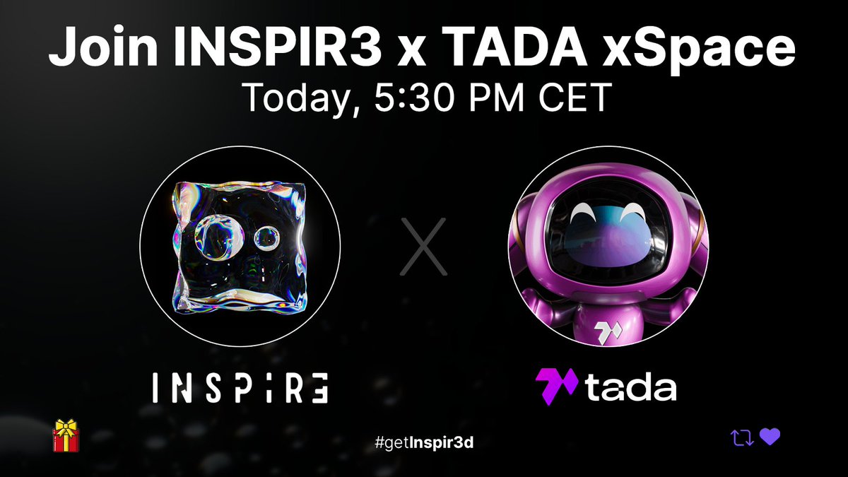 Inspir3NFT's tweet photo. Join our xSpace today to learn more about our partnership with @Ta_da_io. 

🎁 200,000 $BOBER in prizes during the space 

Today, at 5:30 PM CET / 3:30 PM UTC.

@PulsarTransfer send 30000 BOBER to 100 reactions

Set a reminder below 👇 https://t.co/h37aMEW5TS