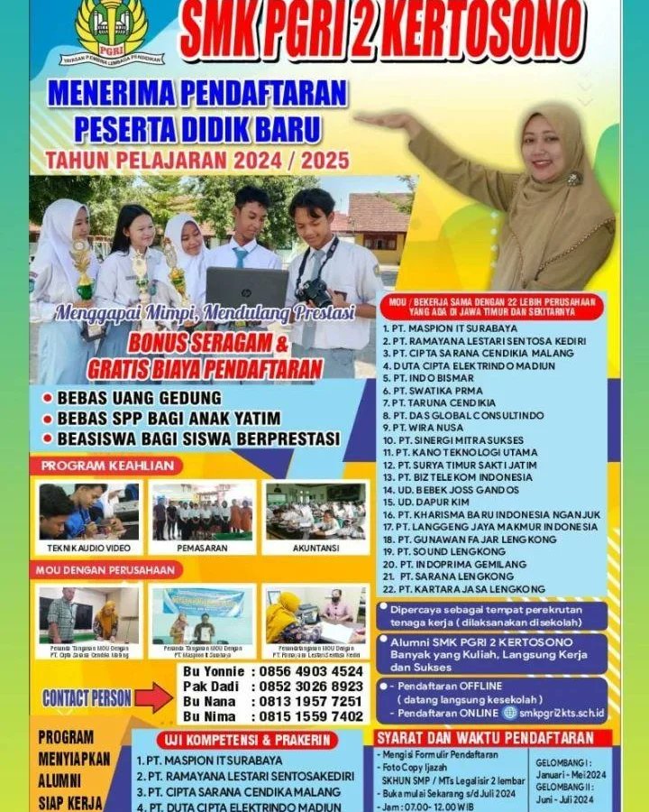 RegaaWP's tweet photo. Ayo, segera gabung dan daftarkan diri kalian menjadi bagian dari keluarga besar SMK PGRI 2 Kertosono🤗🥰🎉
 #ppdbsmk2024 #ppdbsmk20242025 #ppdb #smk #smkhits #smkbisasmkhebat #smkbisa #smkhebat #bisnisdigital #digitalmarketing #akuntansi #audiovideo #kertosono #nganjuk #fypシ゚ https://t.co/KKAVPJcBJh