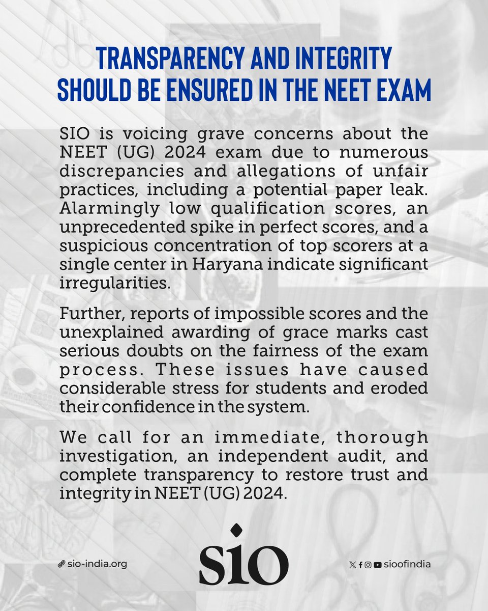 anwar_mobashir's tweet image. We call for an immediate, thorough investigation, an independent audit, and complete transparency to restore trust and integrity in NEET (UG) 2024.
#neet2024_result_scam #neet2024