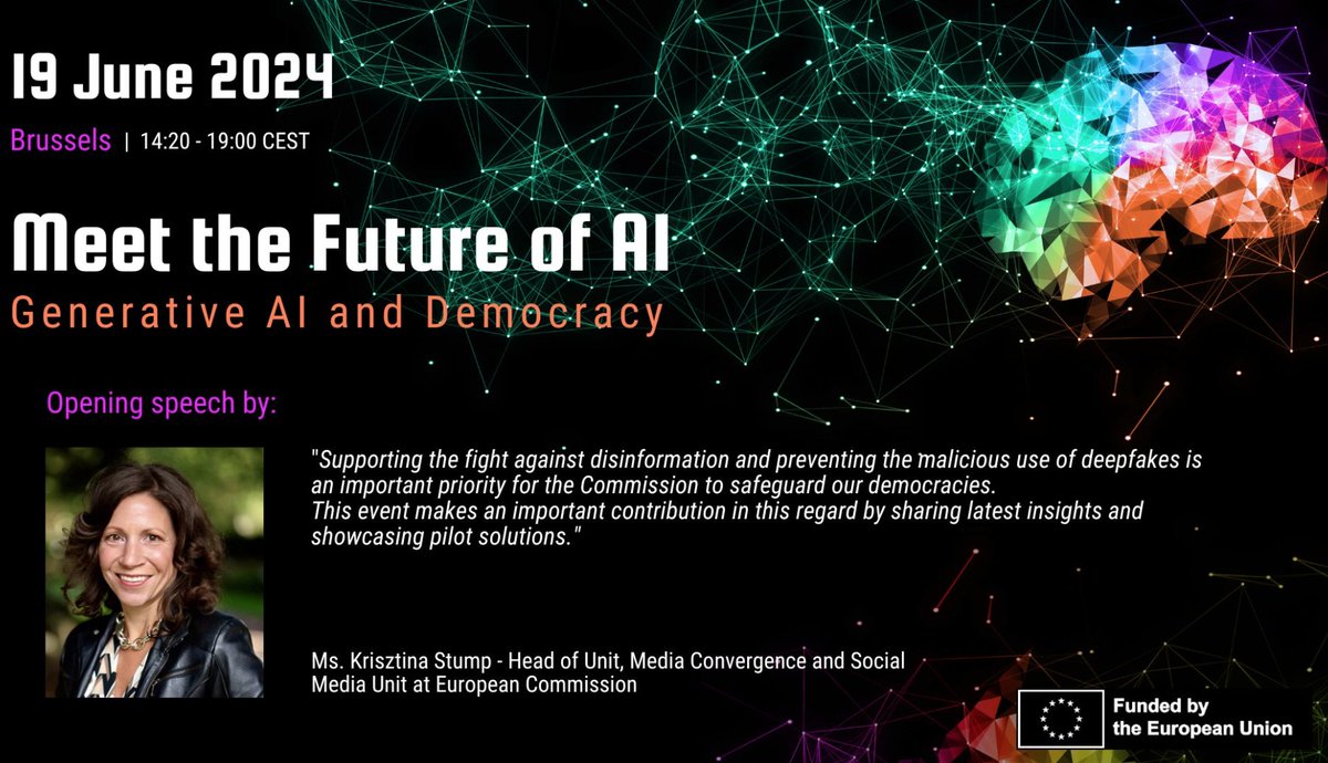 We're excited to announce <a href="/Krisztina_Stump/">Krisztina Stump</a> , Head of the Media Convergence and Social Media Unit at the EC, will open our event - 'Meet the Future of AI: GenerativeAI and Democracy.'

🕖 Join us on June 19th in Brussels. 
🎟 Registration open now - 

eventleaf.com/Attendee/Atten…