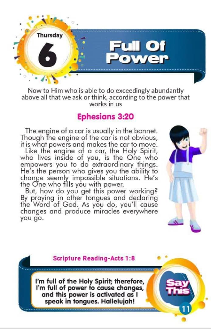 JerryXhandle's tweet photo. RHAPSODY FOR EARLY READERS

6TH JUNE, 2024
FULL OF POWER

PASTOR CHRIS
Now to Him who is able to do exceedingly abundantly above all that we ask or think, according to the power that works in us.
Ephesians 3:20