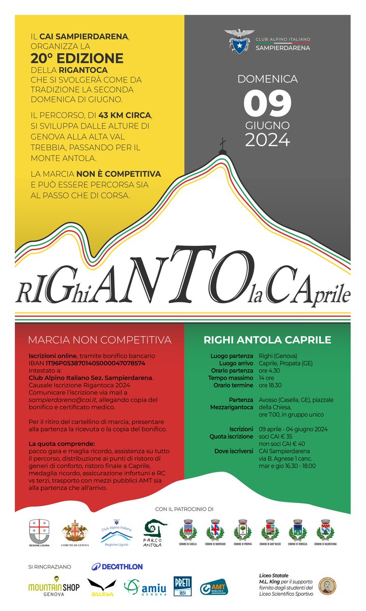 ValliAntola's tweet photo. Fine settimana di grandi eventi nelle @ValliAntola. Inizia sabato  8 #Busalla con la Festa delle Rose che prosegue domenica 9,  quando anche #RoncoScrivia tornerà in pista con il 2° Triathlon Monte Reale, mentre da #Genova giungerà a #Caprile #Rigantoca, la marcia dell' #Antola https://t.co/MUO3hSKvME