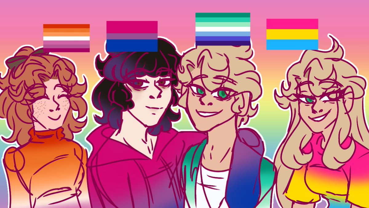 RichandPoorW's tweet photo. Hello!
Rose here! 

Just want to wish you guys a happy pride month!
Did a fast drawing of the characters that were shown so far in the series of their sexuality.

Just a reminder that you should be proud of who you are. There are people who accepts you of https://t.co/TKIKKfcfaA