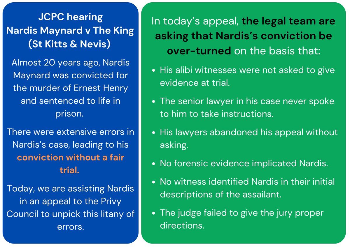 DeathPenaltyProject (@deathpenaltyp) on Twitter photo When does a trial go so wrong that a conviction should be overturned? Today, our client Nardis Maynard will challenge his conviction for murder before the Privy Council. He is represented by <a href="/sgreyqc/">Siobhan Grey</a>, and Richard Vardon of @18stjohn & local counsel <a href="/tbyron869/">Talibah V O Byron</a> of Byron Chambers. When does a trial go so wrong that a conviction should be overturned? Today, our client Nardis Maynard will challenge his conviction for murder before the Privy Council. He is represented by <a href="/sgreyqc/">Siobhan Grey</a>, and Richard Vardon of @18stjohn & local counsel <a href="/tbyron869/">Talibah V O Byron</a> of Byron Chambers.