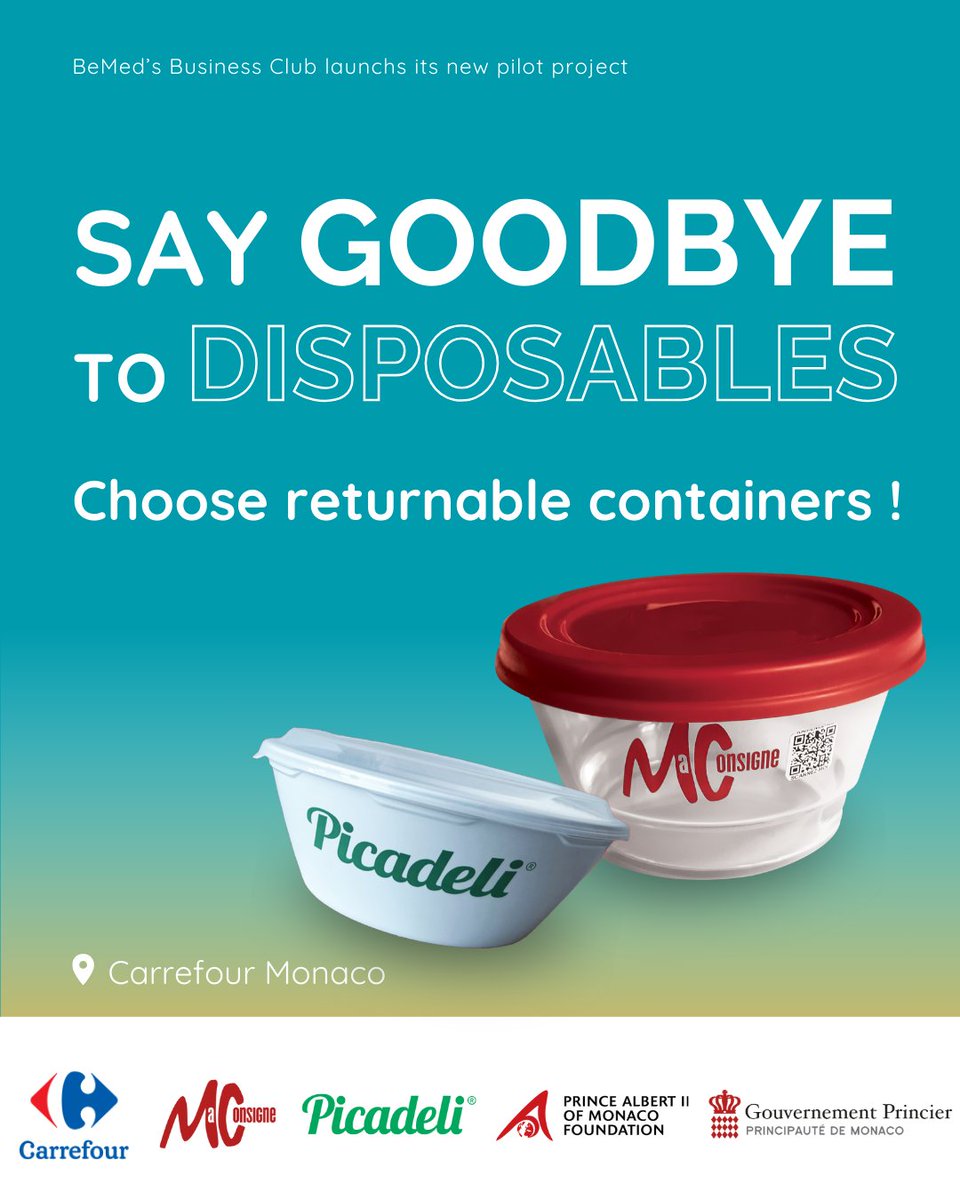 BeMed_org's tweet photo. [New pilot project launch] 📢

As part of BeMed’s Business Club, we are launching a new pilot project with @CarrefourGroup. 

🎯Reduce the use of single-use plastic in Monaco's Carrefour store.

First field of action:
🙋‍♂️ Developing customer reuse🛒

#zeroplastics #depositsystem https://t.co/pY2XDHnboZ