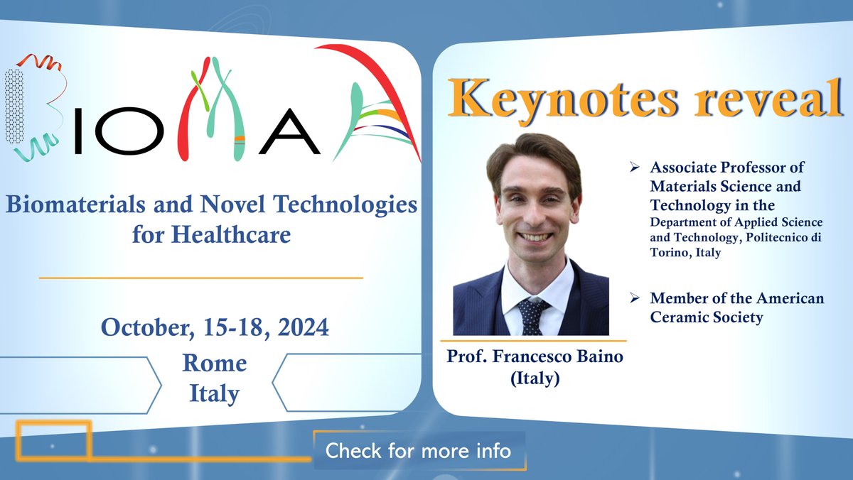 🎉We are delighted to present the keynotes of the 4th edition of #Biomah🎉
15-18th of October 2024,
<a href="/PoliTOnews/">Politecnico di Torino</a> <a href="/ACerSNews/">ACerS</a>
Headquarters of
<a href="/CNRsocial_/">CNR Consiglio Nazionale delle Ricerche</a>
Rome, Italy.
For any info DM us or check
biomah.ism.cnr.it <a href="/CNR_ISM/">CNR-ISM Istituto Di Struttura Della Materia</a>
#Biomaterials #noveltechnologies #regenerativemedicine