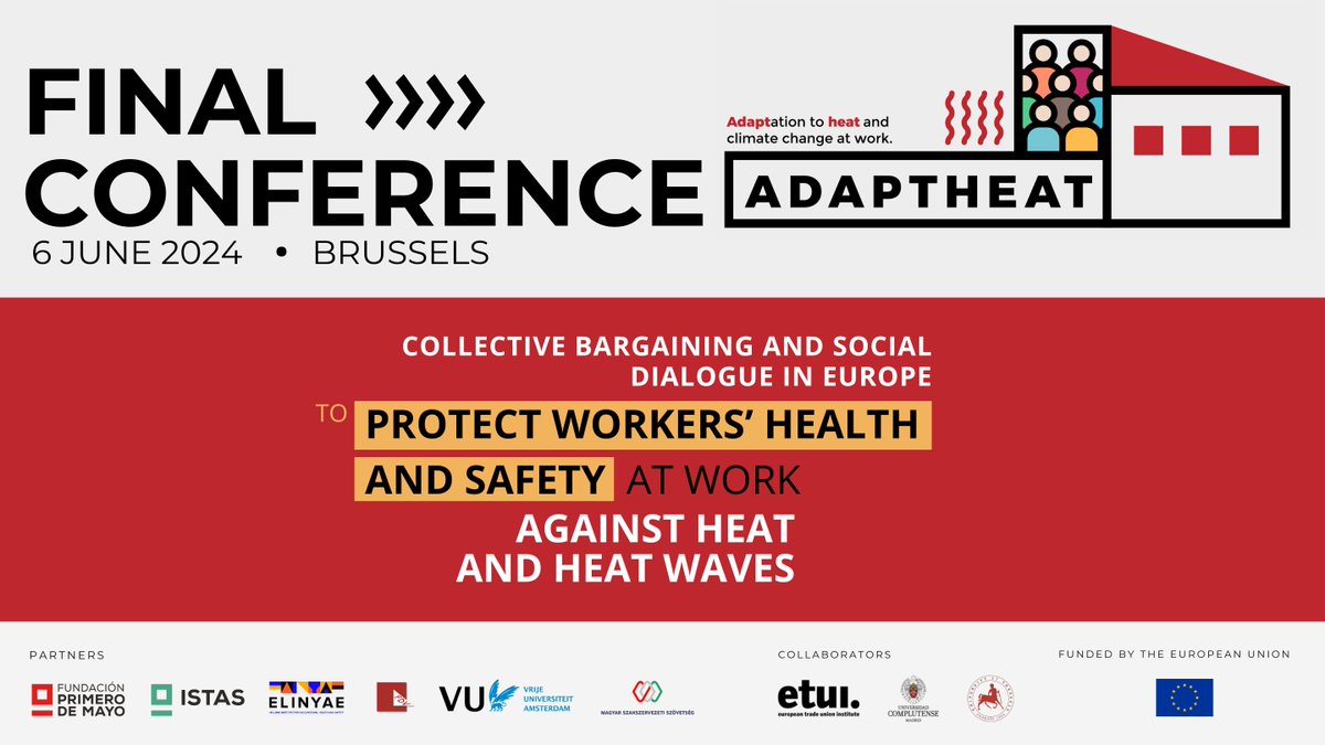 Fundacion 1º de Mayo (@fundacion1mayo) on Twitter photo Final conference of the European #AdaptHeat project kicks off at <a href="/ETUI_org/">ETUI - European Trade Union Institute</a> headquarters in #Brussels
The #AdaptHeat project, funded by the
<a href="/EU_Commission/">European Commission</a> , aims to analyse the risk of ‘heat stress’ and ‘heat stress’ in relation to prevention and industrial relations systems at Final conference of the European #AdaptHeat project kicks off at <a href="/ETUI_org/">ETUI - European Trade Union Institute</a> headquarters in #Brussels
The #AdaptHeat project, funded by the
<a href="/EU_Commission/">European Commission</a> , aims to analyse the risk of ‘heat stress’ and ‘heat stress’ in relation to prevention and industrial relations systems at