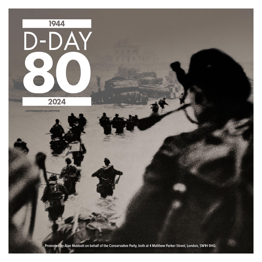Conservatives's tweet photo. Today we remember those heroes of D-Day who made the ultimate sacrifice to ensure freedom triumphed over tyranny. 

As a nation we can never forget the immense debt we owe them. https://t.co/RhDUis9Qxn