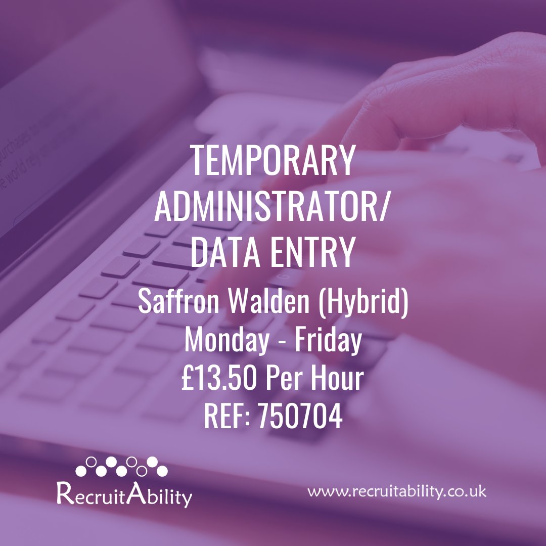 Are you a detail-oriented individual with a passion for data accuracy and efficiency? We have an exciting temporary opportunity for a Data Entry Administrator to join client in Saffron Walden.
recruitability.co.uk/job/temporary-…