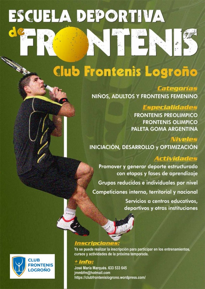 ClubFronLogro's tweet photo. INSCRIPCIONES ESCUELA DEPORTIVA FRONTENIS 2024-2025. https://t.co/1qFMWdFdG4