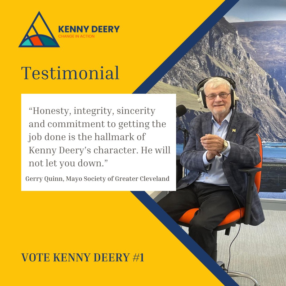 I have known Gerry Quinn and worked with him on numerous collaborative projects between Achill and Cleveland, as part of the long-standing twinning relationship they enjoy.

I could not be prouder of his endorsement of my campaign. Thank you, Gerry, it is greatly appreciated.