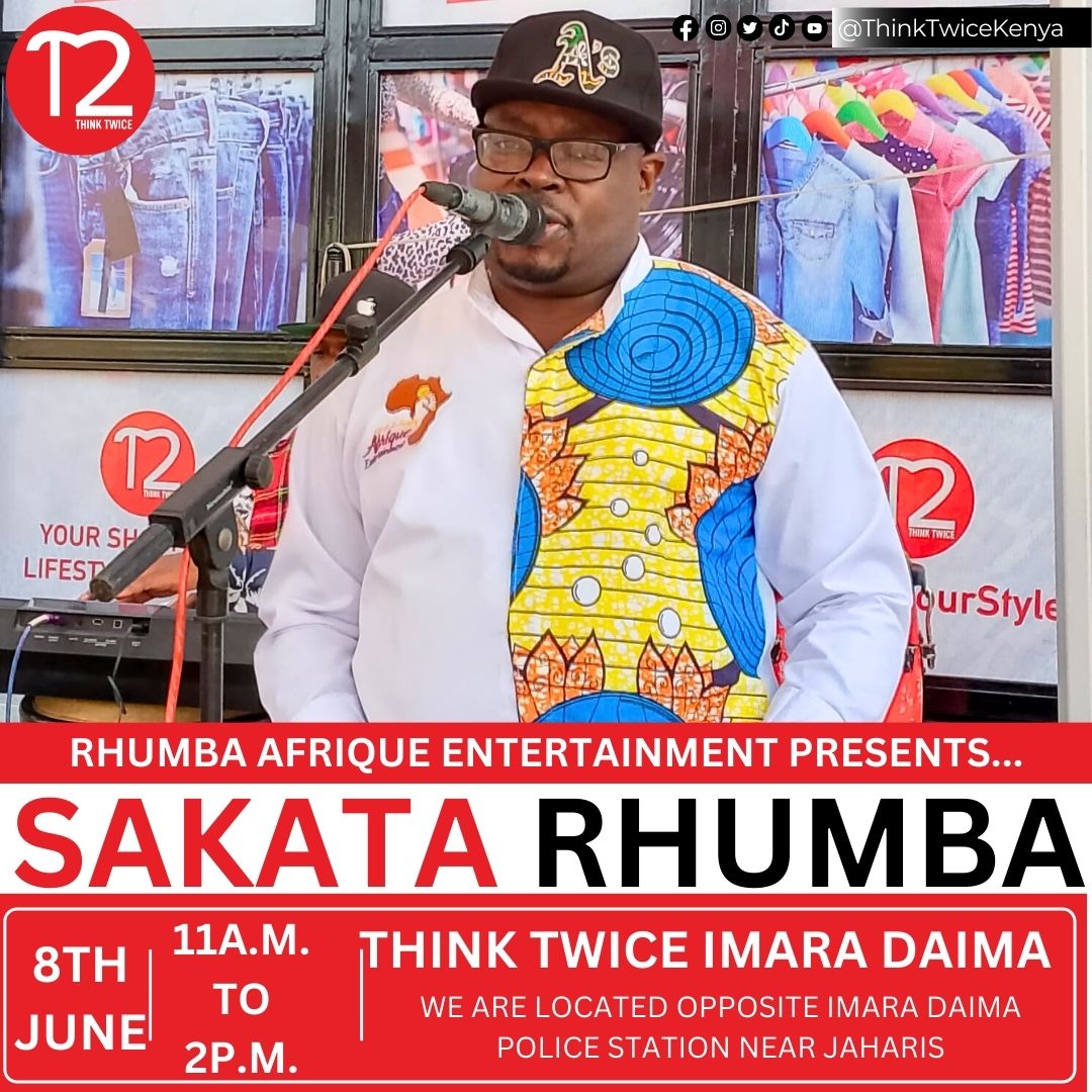 ThinkTwiceKenya's tweet photo. Welcome to our new opening at #ThinkTwiceImaraDaima this week on Saturday (8th June) as Rhumba Afrique Entertainment takes center stage from 11 a.m. to 2 p.m.
Tag along with friends and family for a day filled with style and music. #DefineYourStyle #ThinkTwiceKenya https://t.co/dcWBRd6YmB