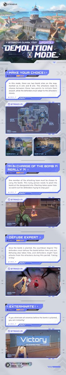 Strinova_EN's tweet photo. Want to Fight Better in Strinova?
Understanding the game modes will help you achieve better results! Here’s an introduction to the exciting Demolition mode!

▼Strinova Quark Test Server Opening Times
EDT: June 19, 2024, 9:00 PM --- June 30, 2024, 6:00 AM

Important information from our Discord ➡️https://t.co/6eHQPyTl6Z

Time to jump into the Strinova Quark Test! For the latest game news, visit our official website：
https://t.co/EtOjENYeSk
Playtest registration open on Steam：https://t.co/e3V3rqk8tD

#Strinova #StrinovaQuarkTest
