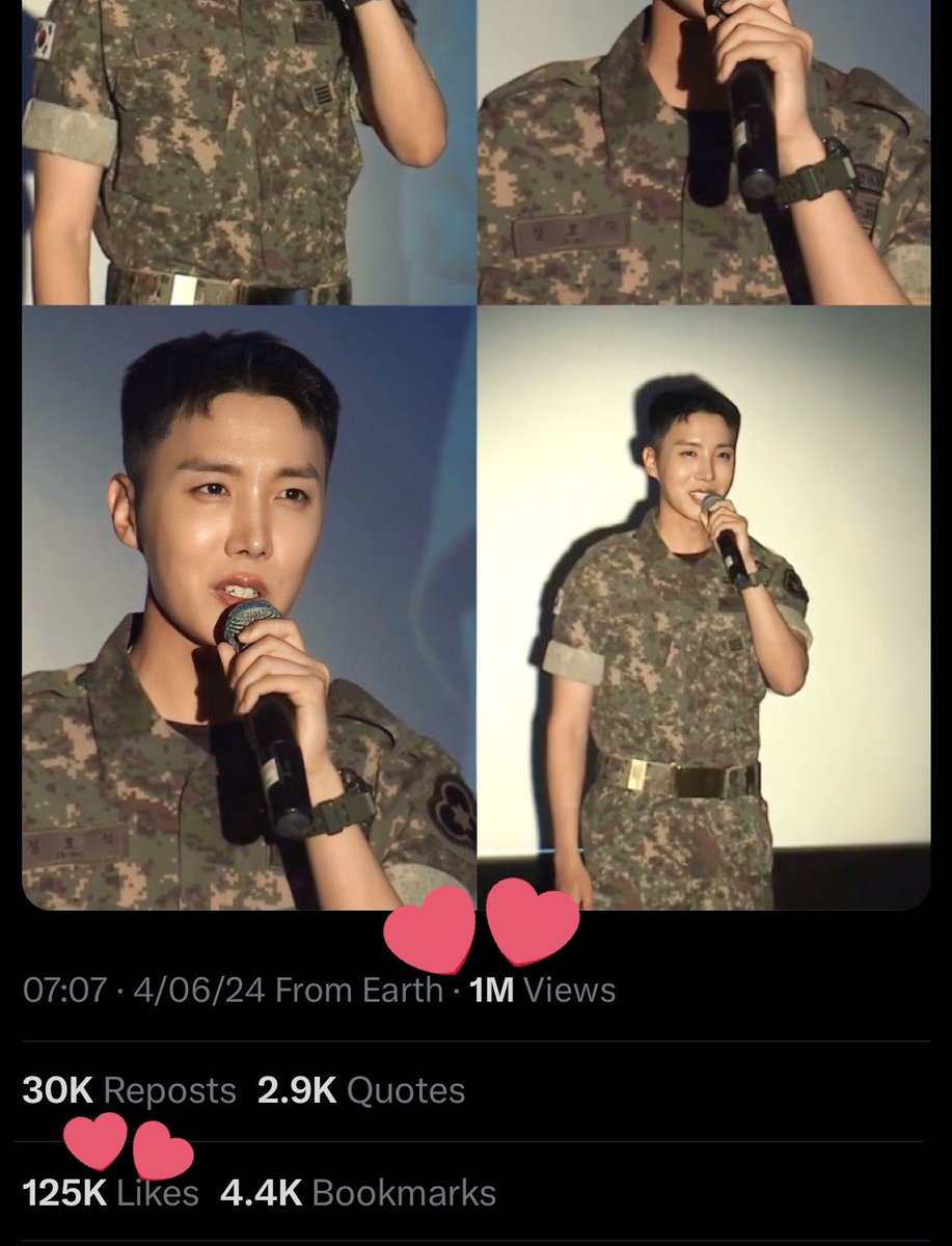 j94shope's tweet photo. 2M views in only these 4 posts and look at the number of likes, reposts and quotes 😳 and there are other multiple similar posts with tens of thousand of likes…

Oh we’re not ready for Hoseok’s impact once he’s back 😭 https://t.co/aDWVEbSkS1