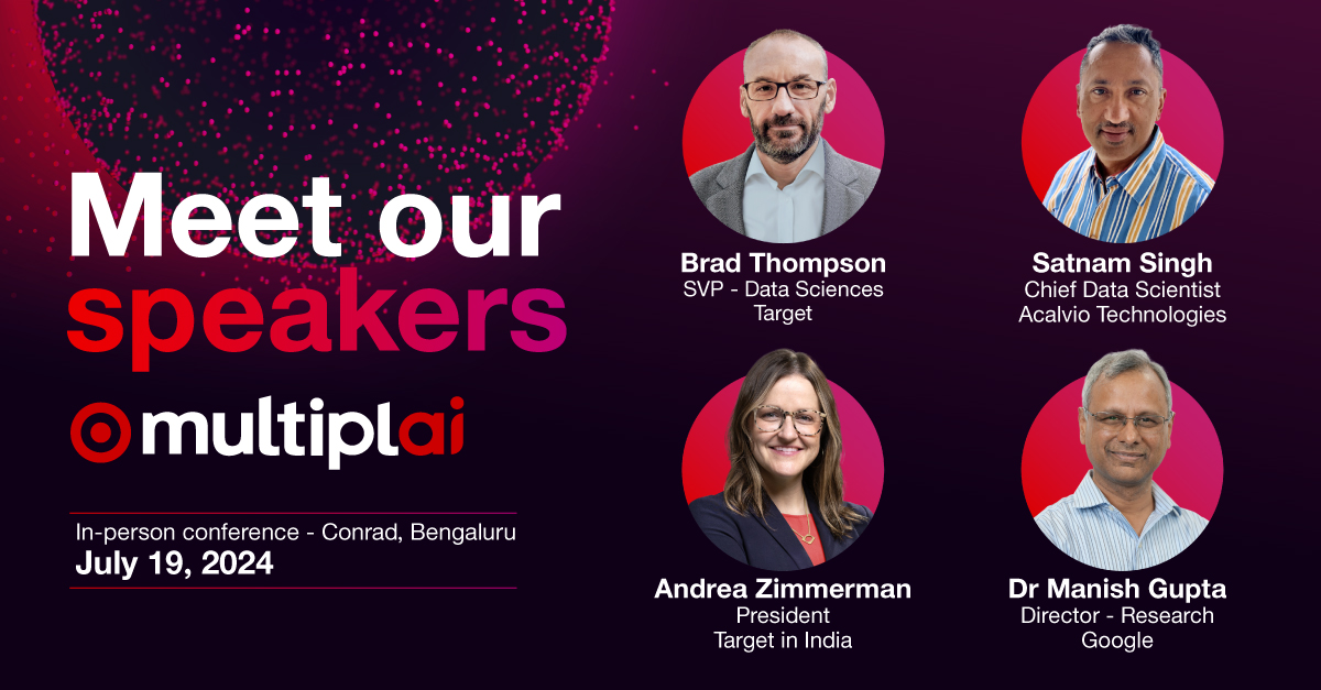 Gain insights from the brightest minds in #AI at #TargetMultiplai2024 in #Bengaluru on July 19. Register now: twtr.to/nyvOQ and stay tuned for more speaker reveals and details.

#WeAreTarget #TargetMultiplai #AIinScale #AIinRetail #DataSciences #TargetinIndia