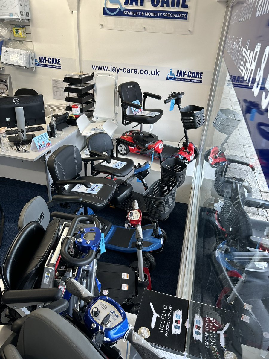 We have a large selection of mobility scooters in our Keirby Walk showroom. 

Lithium, folding and road scooters. All sizes, colours and types. 

All available for home demonstration or in store. 

Call now 01282 459150…..