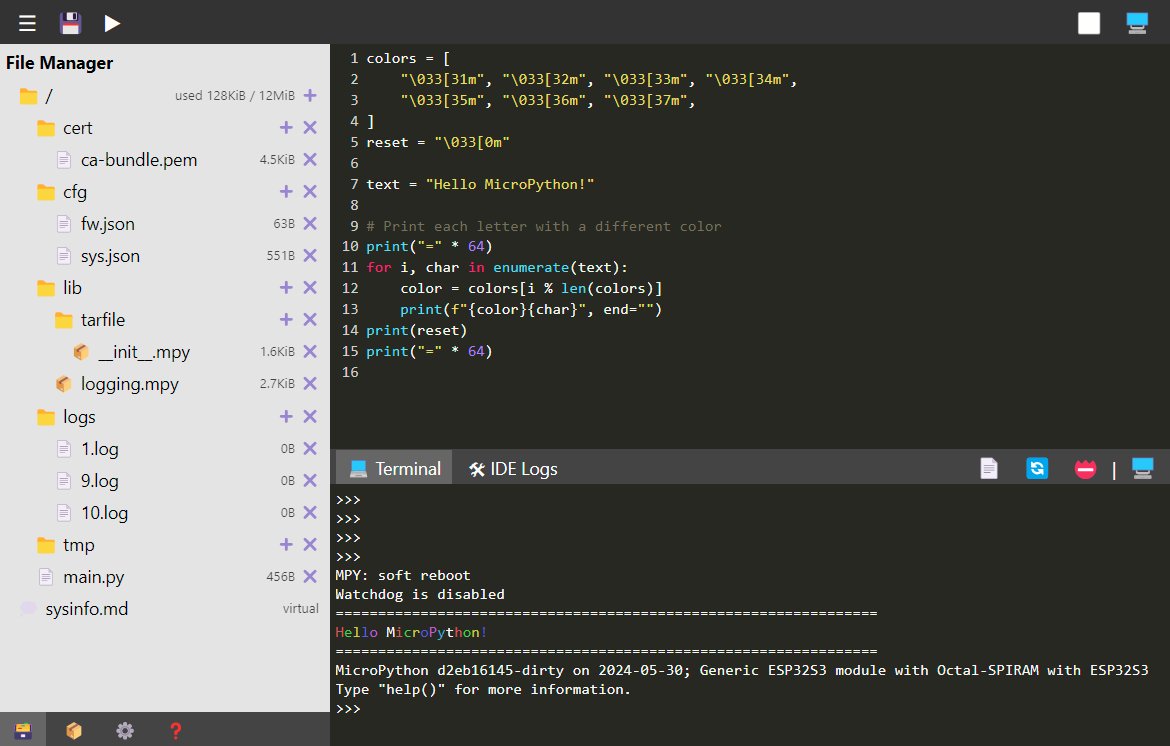 vshymanskyy's tweet photo. Over some weekends, I created a MicroPython IDE that works directly in the browser using WebSerial &amp; WebUSB.
It supports #ESP32, Raspberry Pi #RP2040, Nordic nRF51 &amp; nRF52, etc.

Thinking of open-sourcing it. WDYT?
I can't decide on a name: uPyEdit? MPIDE? #MicroPython #WebIDE https://t.co/2r8rXPcro2