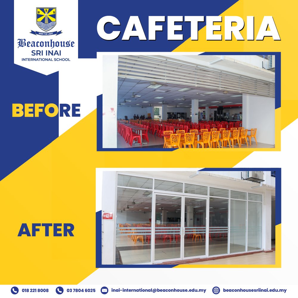 inai_sri's tweet photo. Exciting news! Our school cafeteria has undergone a stunning transformation and is now fully air-conditioned. Check out these 'before' and 'after' photos to see the amazing renovations. The new space is modern, inviting and perfect for our students to enjoy their meals. 
 #BSIIS https://t.co/BFhDBXsHZP