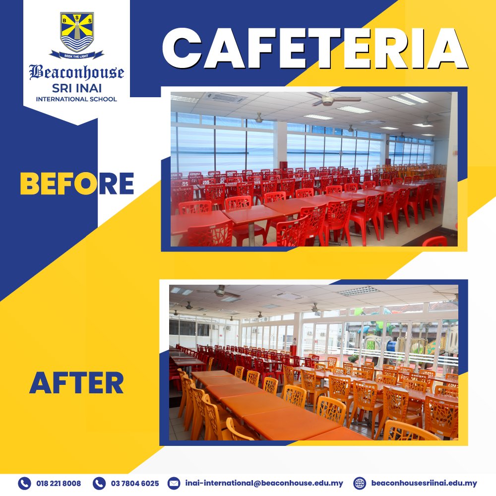 inai_sri's tweet photo. Exciting news! Our school cafeteria has undergone a stunning transformation and is now fully air-conditioned. Check out these 'before' and 'after' photos to see the amazing renovations. The new space is modern, inviting and perfect for our students to enjoy their meals. 
 #BSIIS https://t.co/BFhDBXsHZP