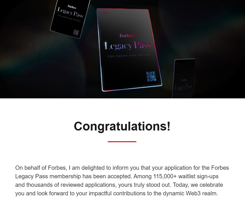 weromarara's tweet photo. Forbes Legacy Pass is coming! 🥳
Thank you @ForbesWeb3 https://t.co/B8H4Ctfpw4