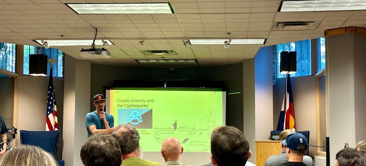 DylanΞGra₿owski (@grabowskidylan) on Twitter photo Fantastic discussion on the history of cryptography and the cypherpunk movement by the host of <a href="/Liberty_Rocks/">Liberty On The Rocks</a>!
Well done on aggregating and condensing decades of knowledge for us 🙏🏻
Of course, the event also offered us a forum to shill <a href="/SmartEconomyPod/">Smart Economy Podcast</a> and <a href="/CryptoradoCom/">Cryptorado Community</a> 💚 Fantastic discussion on the history of cryptography and the cypherpunk movement by the host of <a href="/Liberty_Rocks/">Liberty On The Rocks</a>!
Well done on aggregating and condensing decades of knowledge for us 🙏🏻
Of course, the event also offered us a forum to shill <a href="/SmartEconomyPod/">Smart Economy Podcast</a> and <a href="/CryptoradoCom/">Cryptorado Community</a> 💚