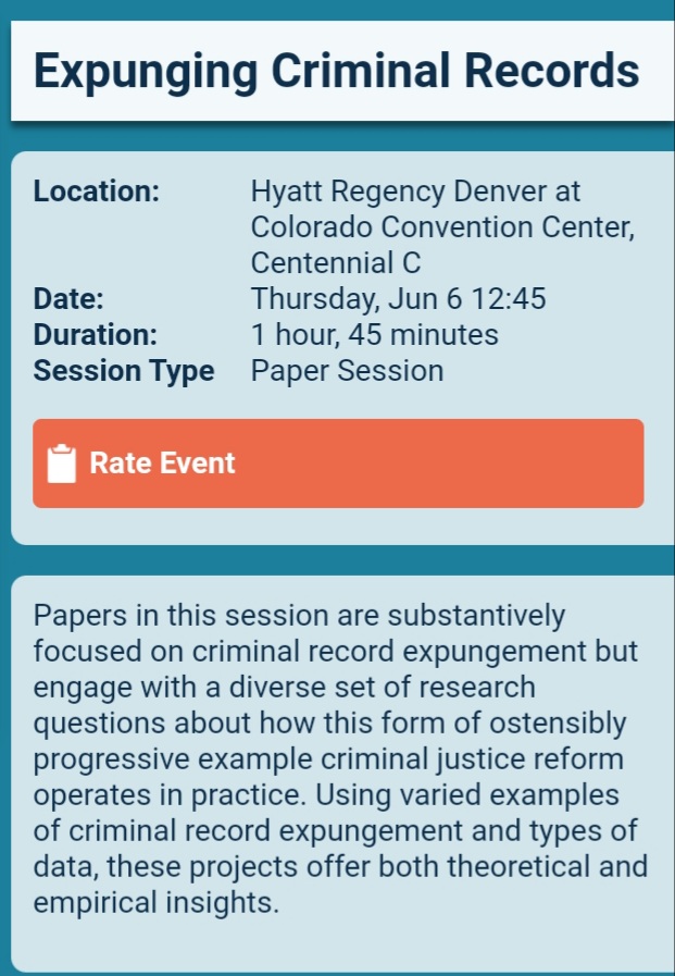 Dr. Alessandro Corda (@alegcorda) on Twitter photo Join us tomorrow at #LSA2024 in beautiful Denver, h. 12:45, for what promises to be a very exciting discussion on criminal record relief and collateral consequences. <a href="/law_soc/">Law and Society</a> <a href="/sarahlageson/">Sarah Esther Lageson</a> @eri_canossini @KathleenPowe11 Join us tomorrow at #LSA2024 in beautiful Denver, h. 12:45, for what promises to be a very exciting discussion on criminal record relief and collateral consequences. <a href="/law_soc/">Law and Society</a> <a href="/sarahlageson/">Sarah Esther Lageson</a> @eri_canossini @KathleenPowe11