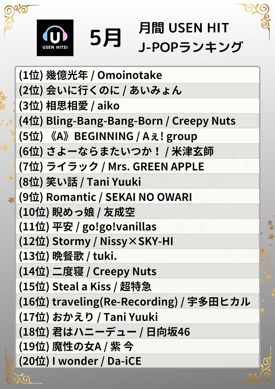 USEN HITS!（有線放送） on X: 