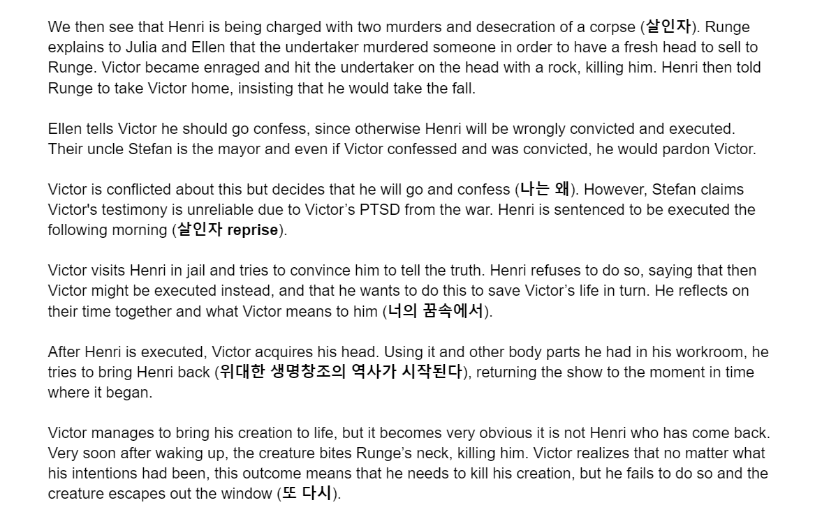 BitterGamerSubs's tweet photo. Here's a summary of Frankenstein's plot, sliding in just before Kyuhyun's first show 😅

Here's Act 1: https://t.co/HfntluTIKt