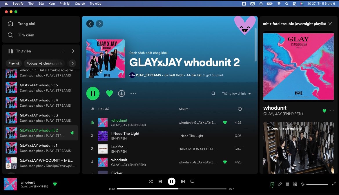 🟢 #STREAM_whodunit 

Don’t break the chain &amp; QRT streaming proofs of #whodunit on Spotify and tag 5 mutas

@vedettepjs <a href="/pjsrocker/">jay</a> <a href="/black_cat4ever/">catlive🗝️🐈‍⬛ fan account</a> @ineffable_pjs <a href="/_collectjay/">zey 🐈‍⬛🎈</a> 

1M WITH GLAY AND JAY
#GLAYxJAY_whodunit #GLAY
#제이 #ENHYPEN_JAY #JAY <a href="/ENHYPEN/">ENHYPEN OFFICIAL</a>