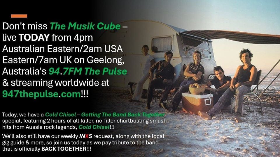 yarn22's tweet photo. .@TheMusikCube live TODAY from 4pm Aussie Eastern/2am USA Eastern/7am UK on @947ThePulse, https://t.co/WSoGPtr5WK & via the #CommunityRadioPlus & @TuneIn apps!
#ColdChisel - #GettingTheBandBackTogether special.
2 hours of @ColdChisel smash hits.
@INXS request. Text 0488 877 947 https://t.co/cMLUK7aZwz