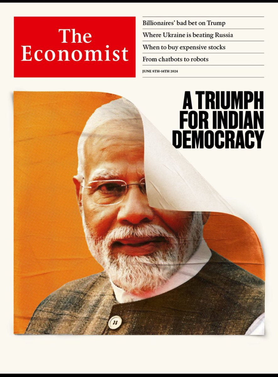 ravikarkara's tweet photo. #ModiModiModi 3.0
Modi Ji finally figured out how to get the Economist to praise Indian democracy.
🇮🇳 𝐰𝐢𝐥𝐥 𝐛𝐞 #4𝟎𝐓𝐫𝐢𝐥𝐥𝐢𝐨𝐧 USD 𝐏𝐥𝐮𝐬 𝐛𝐲 𝟐𝟎𝟒𝟕 @IND2047 @Rajeev_GoI @khushsundar @gopalkagarwal @SubramanianKri @gautam_adani @NandanNilekani @nikhilkamathcio @debjani_ghosh_ @kiranshaw @hvgoenka @sanjeevsanyal @amitabhk87 @ARanganathan72 @amangupta0303 @sushilkedia @binaysrikant76 @VarunJeph @elonmusk @JohnTChambers @chamath @DavidSacks @balajis @sreesanth36 @VJjha @bhash @TheVineetMittal @vijayshekhar @d_jaishankar @AbhijitChavda @sanchit_gs @Cric_gal @KabulSingh1987 @hathyogi31 @BobLancia @aseemtrivedi @EvanKirstel @LizAnnSonders @SidBakaria @SinghalSailesh @AgnishwarJ @VinayIndraganti @Ravisutanjani