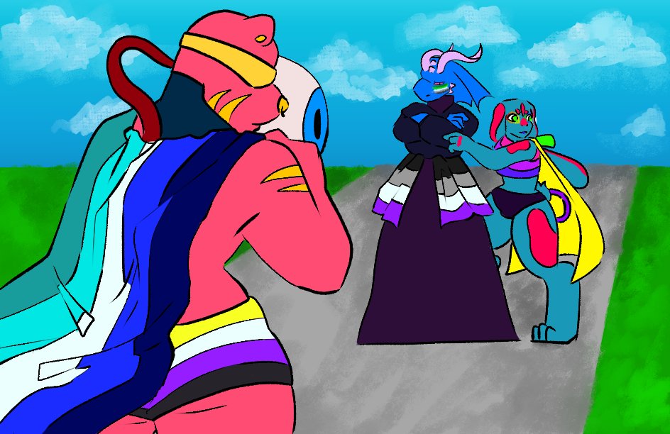 _Sunday_boy_'s tweet photo. Happy (late) #pridemonth! Take a very low effort drawing of my fursona and furry oc's! https://t.co/t6VVq3kVkp