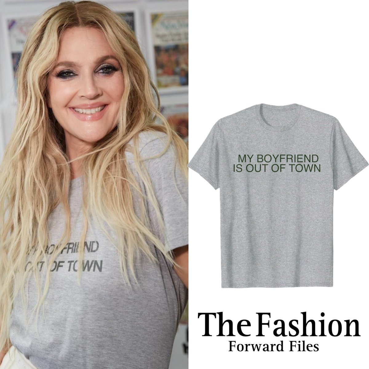 FashFwrdFiles's tweet photo. Drew Barrymore wears the my boyfriend is out of town t shirt 
#thedrewbarrymoreshow #drewberrymore #charlottetilbury #newyork #ny #berrymore #drew  #thedrewberrymoreshow #drew #thedrewbarrymoreshow #barrymore https://t.co/8KVzMYdD0d