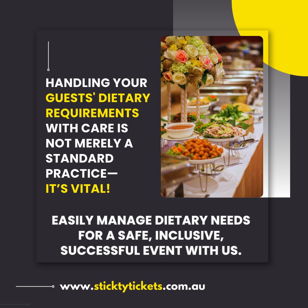 stickytickets's tweet photo. Accurately handling guests' dietary needs is crucial for any event. Without a feature-rich ticketing platform, it can get chaotic and stressful.

✨ Why Sticky Tickets?
* Easy dietary management
* Custom options
* Guest satisfaction
* Safe dining

Join successful event organisers who trust Sticky Tickets for seamless and enjoyable events! 💡