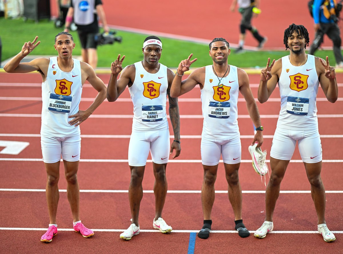 𝐌 𝟒𝐱𝟒𝟎𝟎 𝐒𝐄𝐌𝐈𝐒 ✅

<a href="/jones400m/">William Jones</a>, Jake Andrews, <a href="/DariusRainey3/">Darius Rainey</a> and <a href="/JohnnieBlockbu1/">Johnnie Blockburger</a> automatically qualified for Friday's final in a season-best 3:02.29, which ranks No. 7 in USC history!
