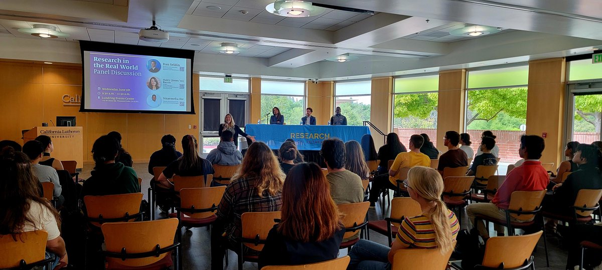 We appreciate the panelists who joined us at <a href="/CalLutheran/">Cal Lutheran</a> for "Research in the Real World" with our summer research students! Special thanks to Dan Seldin, <a href="/JDPower/">JD Power</a>, Haley Bacon <a href="/Amgen/">Amgen 🧪🔬🧬</a>, Nnaemeka Ike <a href="/TakedaPharma/">Takeda</a>, and Prof. Andrea Sell. Your insights and stories were inspiring!