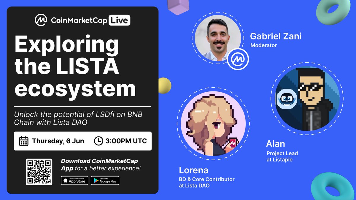 CoinMarketCap's tweet photo. #CMCLive: Exploring the @lista_dao ecosystem

📍 Tune in: https://t.co/Nm4k8JpUsZ

Lista is featured in the Binance Web3 Wallet Megadrop!  Tune into this CMC Live to learn how to unlock the full potential of LSDfi on BNB Chain.

We'll see you there! 😉 https://t.co/T1vM5SwLEp