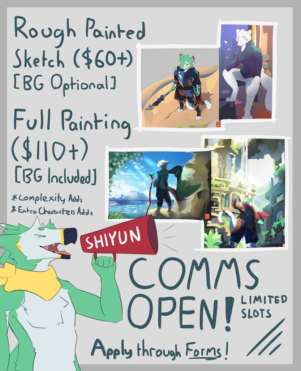 ShiyunArt's tweet photo. It's time!! I will wing the amount of slots for now depending on the amount I receive, please read and apply through the google forms link https://t.co/40Wn72UP4Z