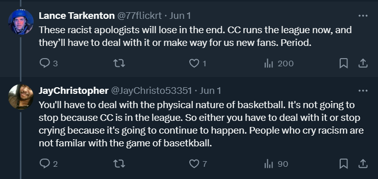 JayChristo53351's tweet photo. @77flickrt @just1nvest @CWilliamson44 Wrong.
You said "They'll have to deal with it or make way for us new fans."

I replied by say, "You'll have to deal with the physical nature of basketball and it's not going to change because CC is in the league." https://t.co/xOcdRamRwl