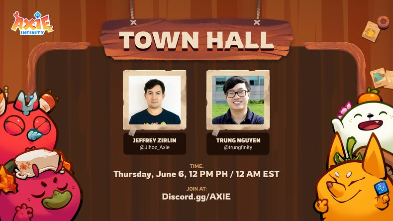 AxieInfinity's tweet photo. The Axie Town Hall is LIVE 🔥

Tune in now to join @Jihoz_Axie and @trungfinity 👇

🔗: https://t.co/LbztAiuUaa https://t.co/z0OFip1R55