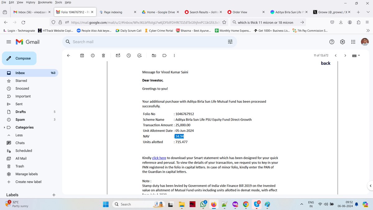 VinodSainiIndia's tweet photo. @_groww @SEBI_India @PMOIndia @aajtak @ZeeNews @jagograhakjago 

See how investment companies doing fraud with investers. Invested on 4th June before 2PM but NAV value alloted based on 5thJune Closing Market. 
#GrowwScam #GrowwCheats #GrowwFraud #GrowwLoots https://t.co/TVLCSNexwn