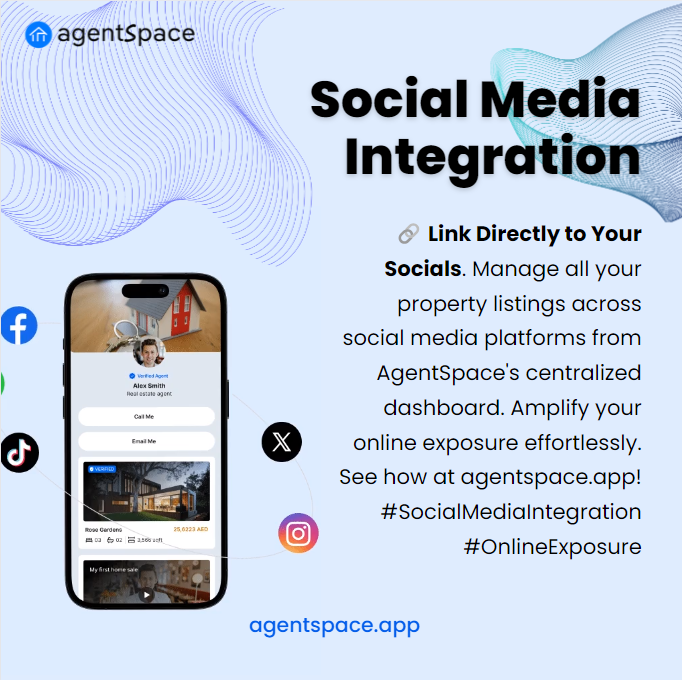 AgentSpace_app's tweet image. 🔗 Link Directly to Your Socials. Manage all your property listings across social media platforms from AgentSpace's centralized dashboard. Amplify your online exposure effortlessly. See how at  agentspace.app!  #SocialMediaIntegration #OnlineExposure