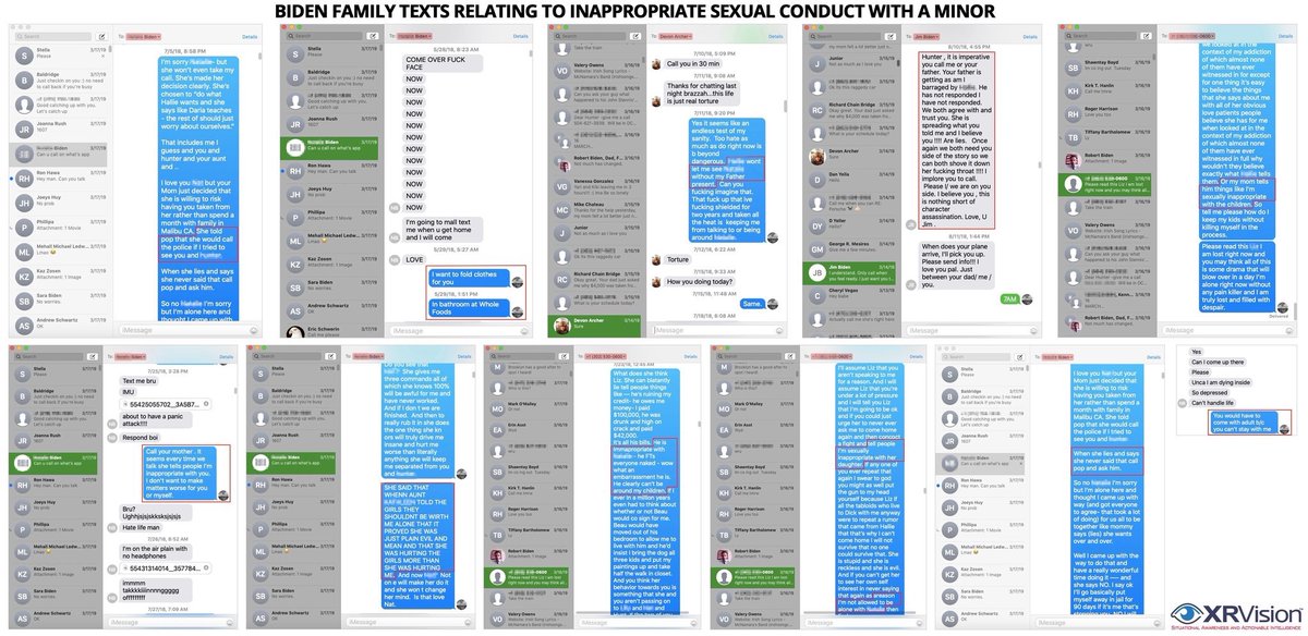 Fweedom5's tweet image. #HunterBiden #LaptopFromHell 
Text messages from Hunter’s laptop showed he was perving on his NIECE and Joe and Jill knew. Decency is on the ballot.