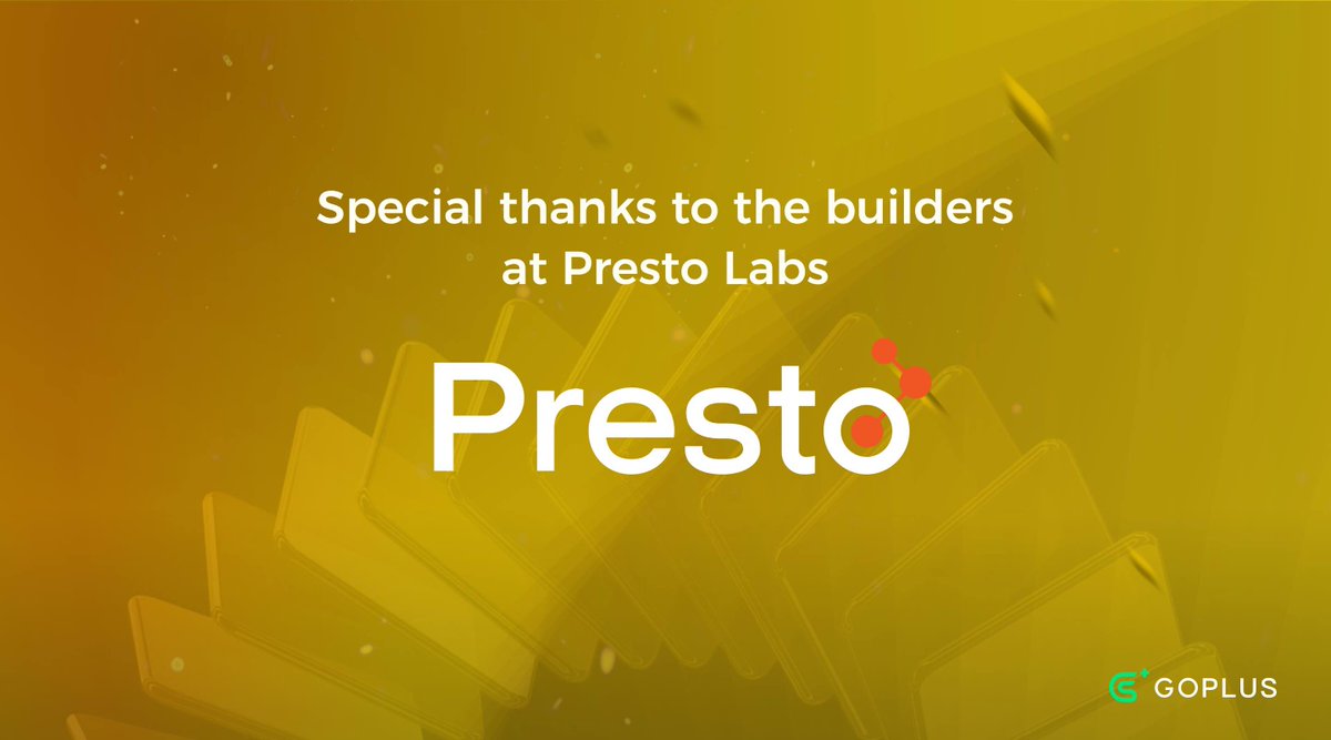 GoPlusSecurity's tweet photo. Adding to our previous announcement, we want to extend our gratitude to @presto_labs for their invaluable support in our $10M private round.

Crypto is better with Presto, creating a safer #Web3 for all users, not just the few. https://t.co/SyTjuCdc8g