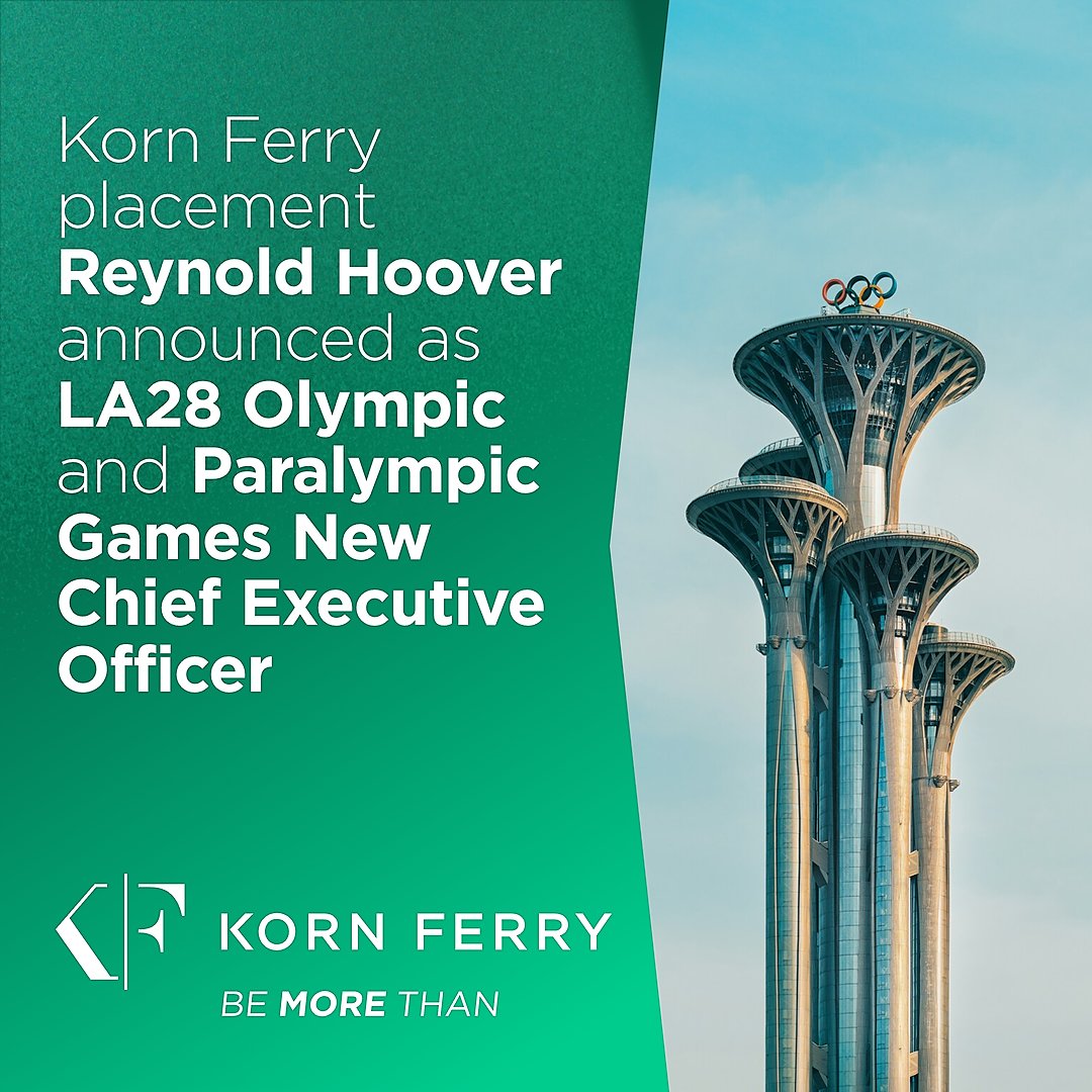 Korn_Ferry's tweet photo. We are excited to share the LA28 Olympic and Paralympic Games have announced Korn Ferry placement Reynold Hoover as Chief Executive Officer, leading their Organizing Committee’s staff through the planning and execution of the Games. https://t.co/z6bU5ccntR https://t.co/lHt6lpUtv4
