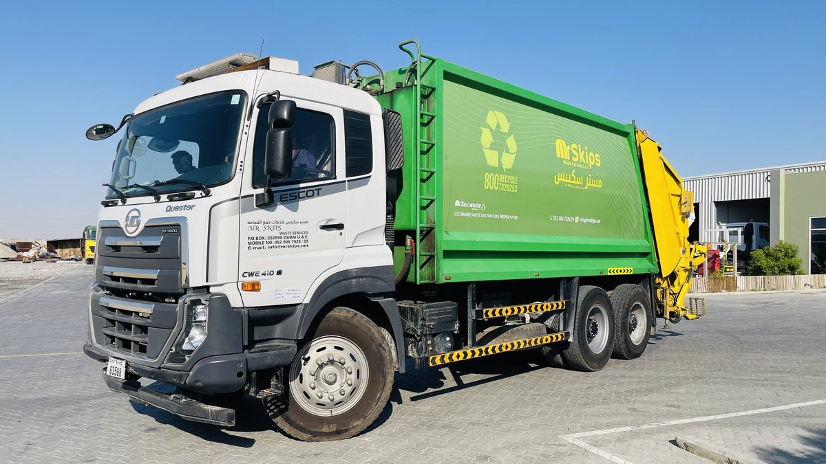 burmandxb's tweet photo. Eco-Warriors at Work! ♻️ Our trash trucks just got a makeover! Say hello to the fresh, vibrant look of our MR Skips fleet. We’re turning trash into treasure and partnering with you for sustainable living. 🚛✨ https://t.co/zlg5TVo1fD