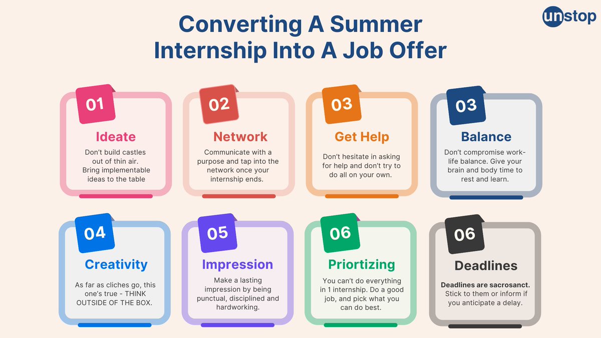 Unstop_World's tweet image. Looking to convert your summer internship into a full-time role? Pin these handy tips to your vision board - because it's never too late to make the most of the right opportunity. 

#summerinternship #officelife #worktips #internshiplesson