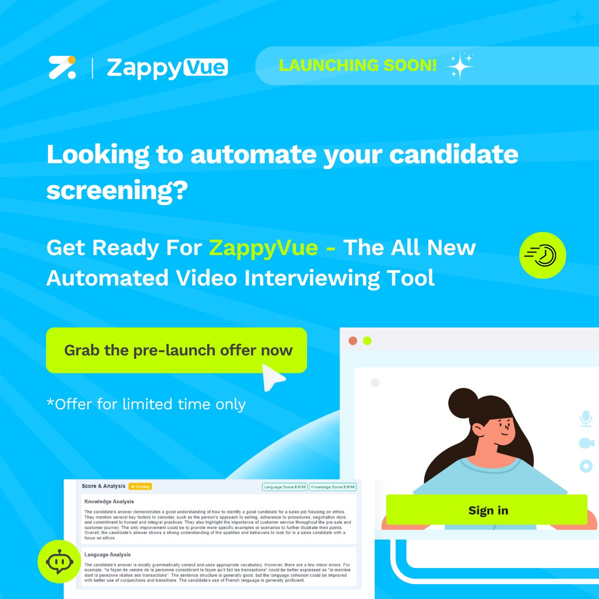 zappyhireglobal's tweet image. Hiring never stops and your time is running out! Have you grabbed ZappyVue&apos;s pre-launch offer yet?!⏳
Click the link below to avail this special offer!👇
bit.ly/3x70spR

#ZappyVue #automatedvideointerview #AVI #videointerview #videointerviewingsoftware