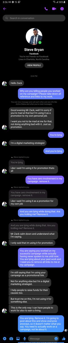 ZackFinfrock's tweet photo. Someone dude is lying and claiming to have been involved with my #FalloutBreaking crowdfunding campaign.

Craziest part; after someone told me about it, he reached out himself and told me he's just using it for self promotion. No big deal.

Actually Steve, that is a big deal... https://t.co/YqwJPqidk0